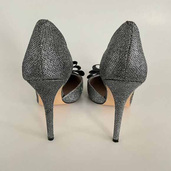 Betsey Johnson Heels 8.5M Pewter Prince Glitter Point-toe D’orsay Bow Stiletto - Picture 7 of 13